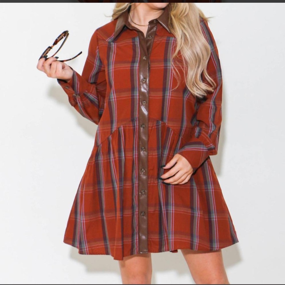 THML | Plaid Button Up Dress